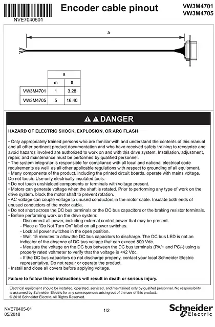 schneider施耐德Instruction Sheet - Encoder Cable _ VW3M4701 & VW3M4705